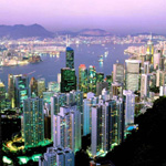 香港の摩天楼の夕景