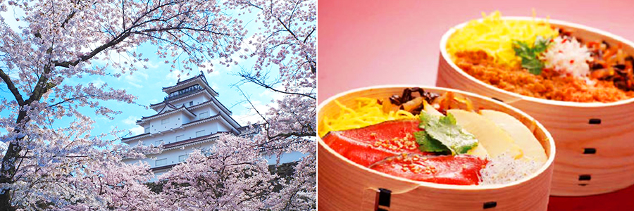 桜の鶴ヶ城・わっぱ飯　